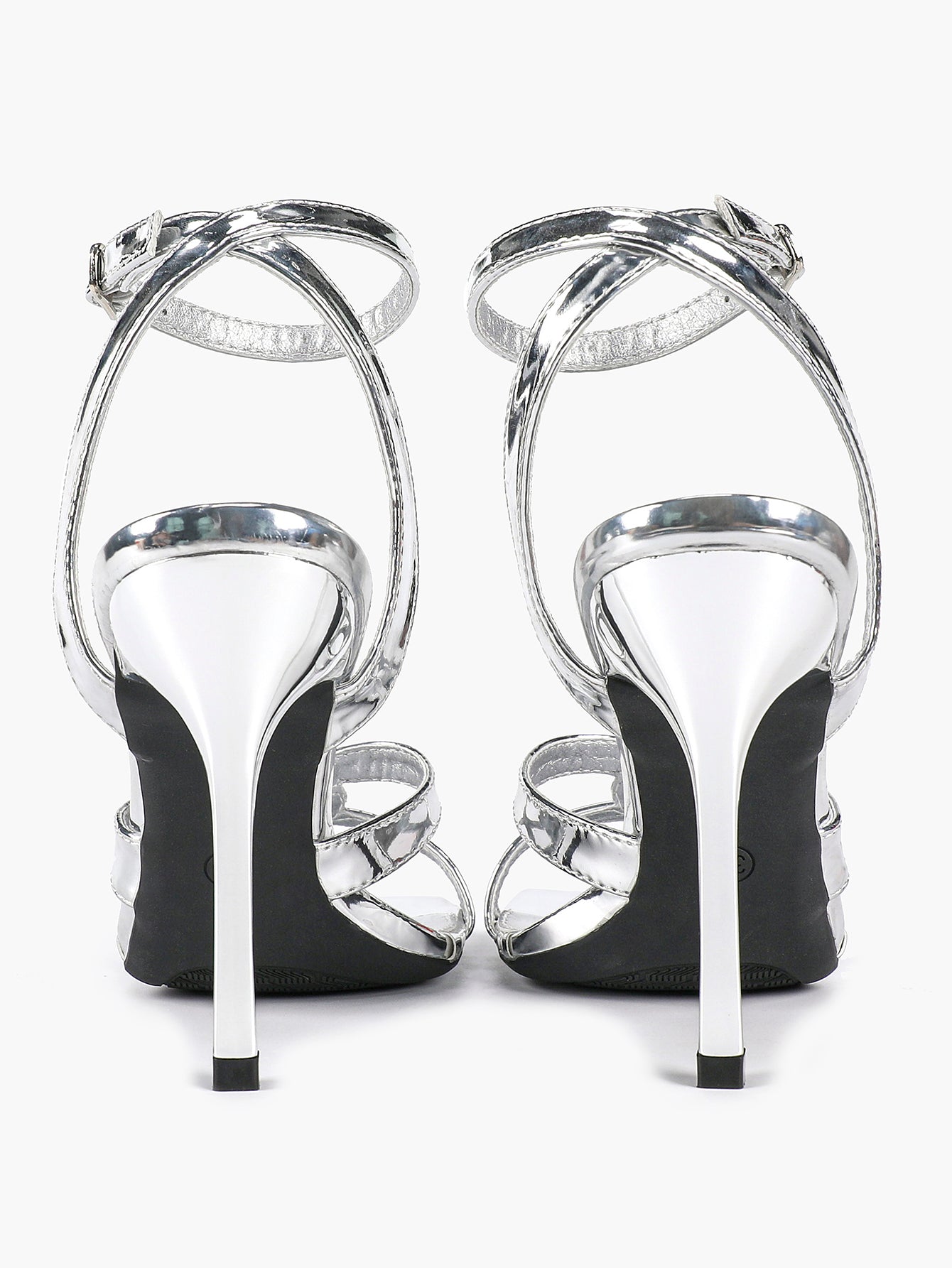 Silver Metallic Cross Strap Ankle Strap Heeled Sandals Stiletto Pumps  Evening Party