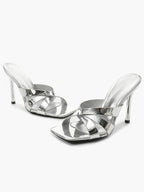 Patent Leather Crisscross Strap High Heel Mules Square Toe Slip-On Daily Wear