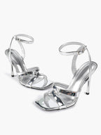 Silver Metallic Cross Strap Ankle Strap Heeled Sandals Stiletto Pumps  Evening Party