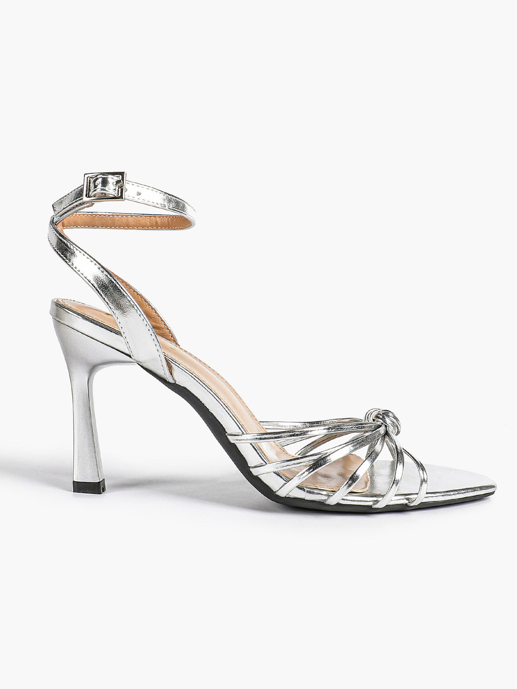 Gold Metallic Knotted Multi-Strap Open Toe Ankle Strap High Heel Sandals