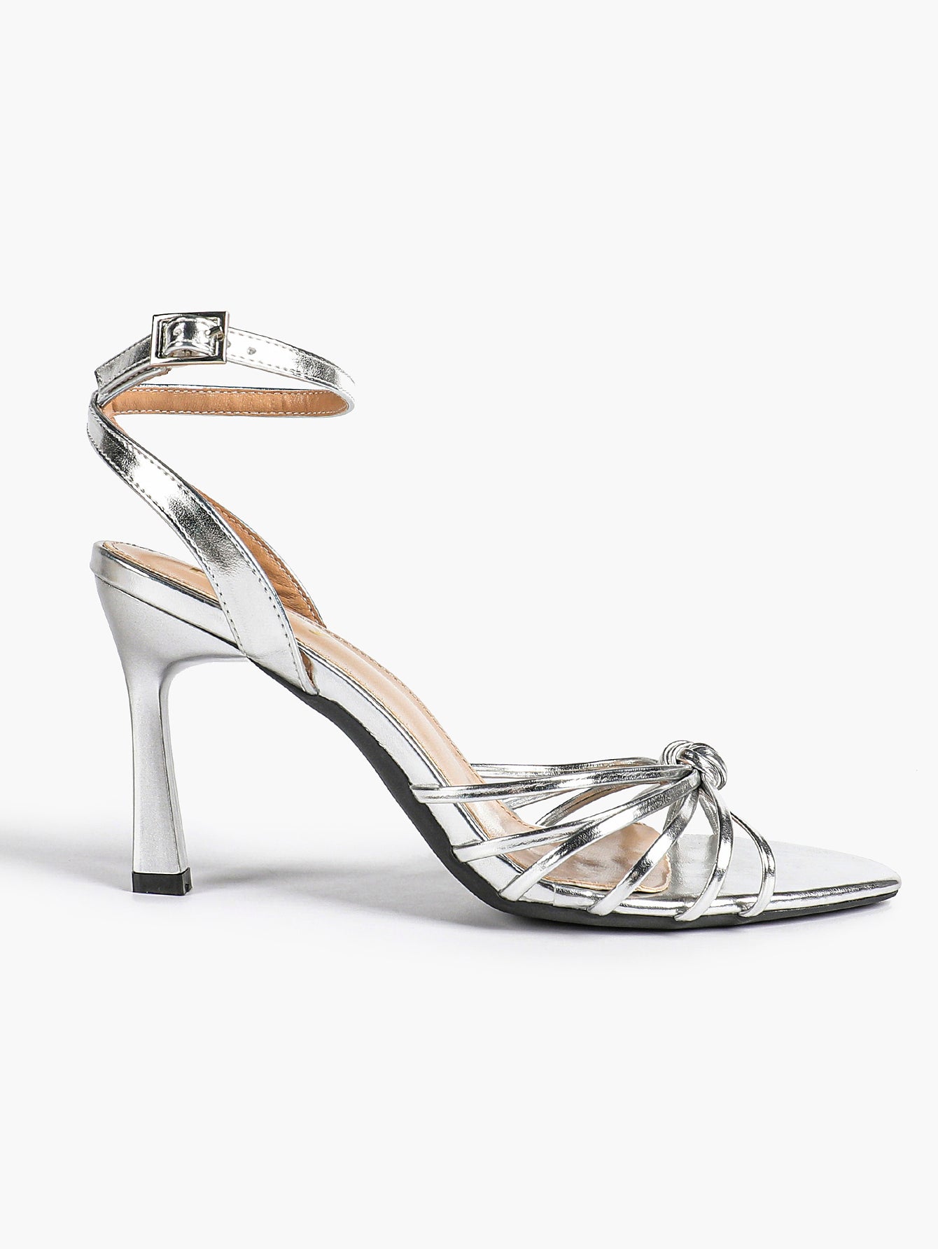 Gold Metallic Knotted Multi-Strap Open Toe Ankle Strap High Heel Sandals