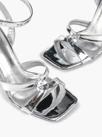 Silver Metallic Cross Strap Ankle Strap Heeled Sandals Stiletto Pumps  Evening Party