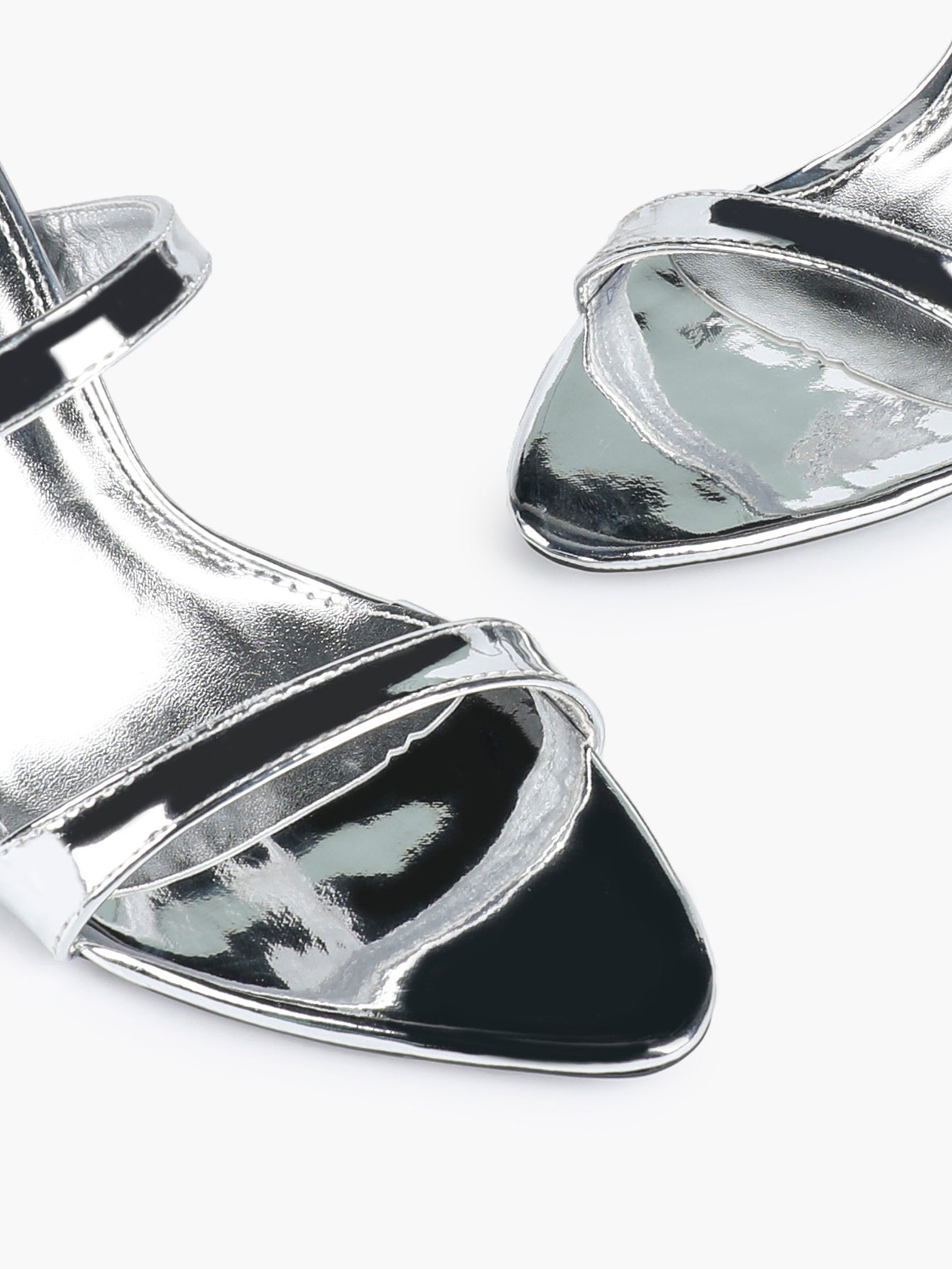 Metallic Silver Strap Heeled Mules Square Toe Block Heel Sandals Party Casual Shoes