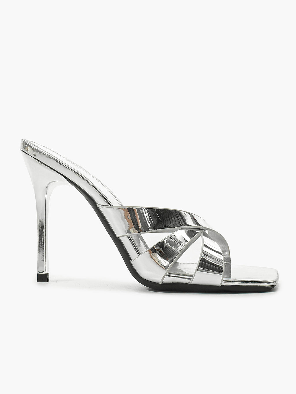 Patent Leather Crisscross Strap High Heel Mules Square Toe Slip-On Daily Wear