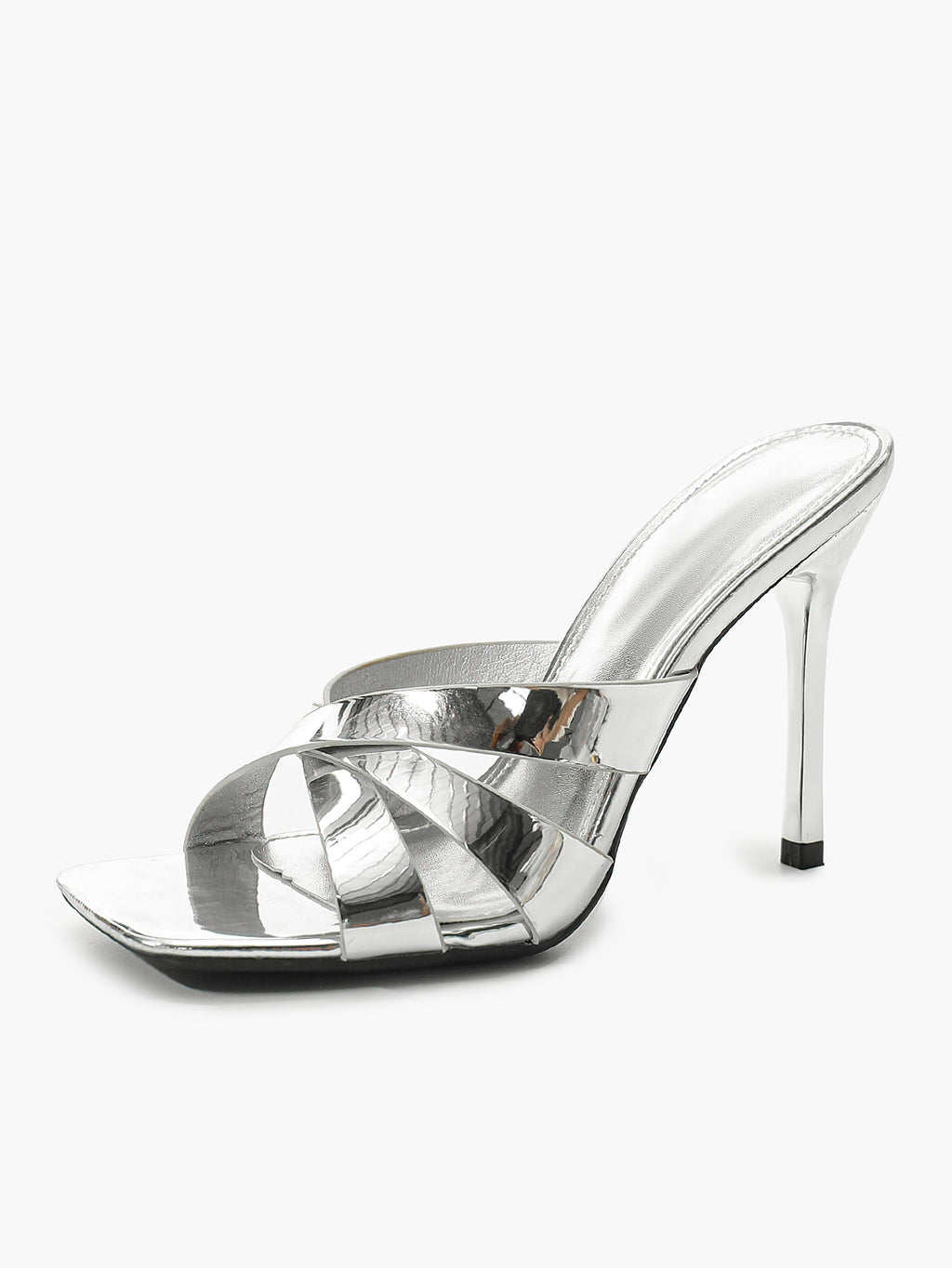 Patent Leather Crisscross Strap High Heel Mules Square Toe Slip-On Daily Wear