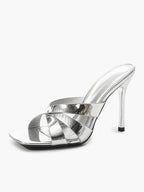 Patent Leather Crisscross Strap High Heel Mules Square Toe Slip-On Daily Wear