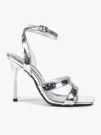 Silver Metallic Cross Strap Ankle Strap Heeled Sandals Stiletto Pumps  Evening Party