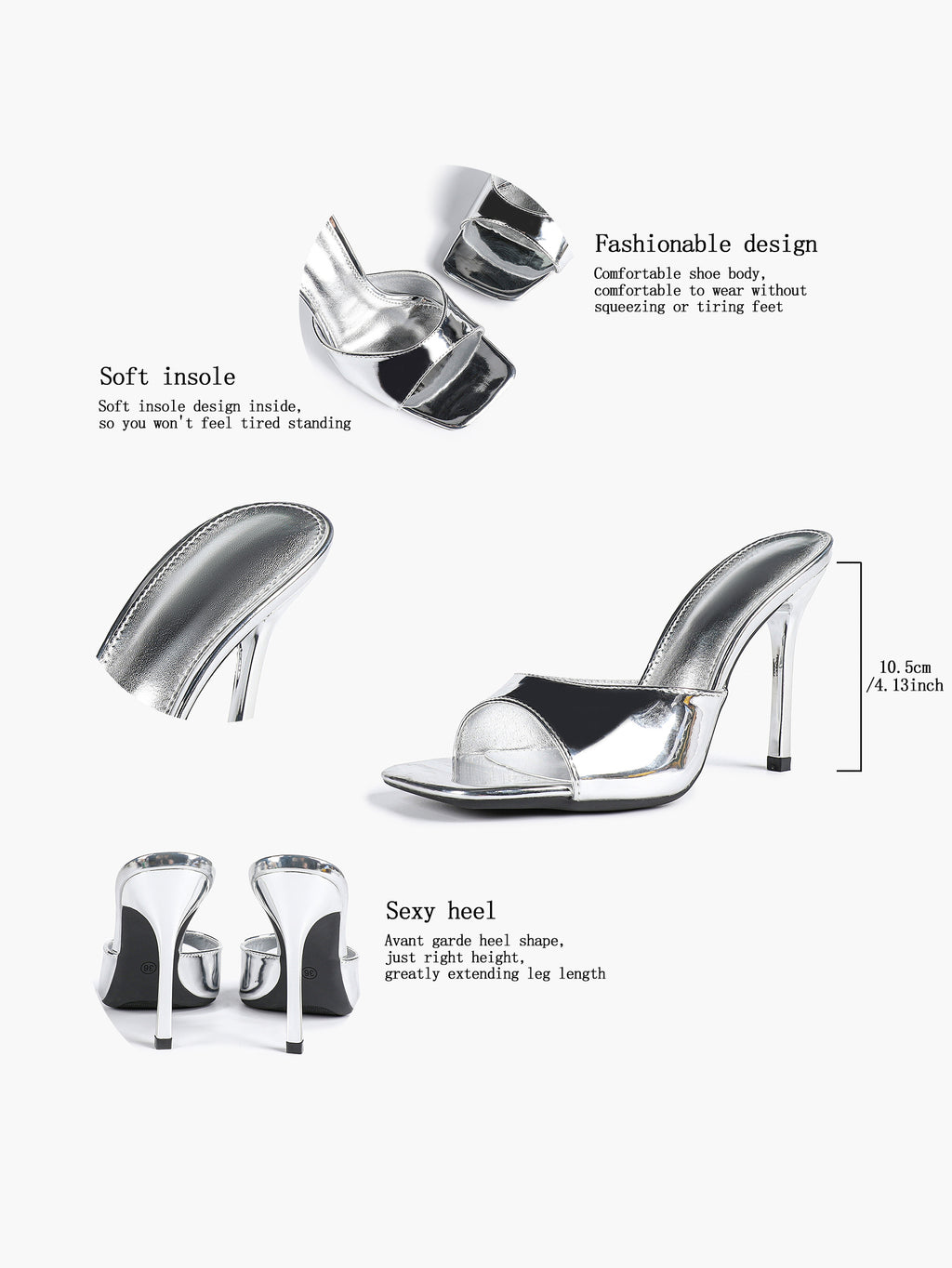 Leather Square Toe High Heel Mules Slip-On Stiletto Sandals Wedding Casual Shoes