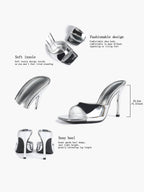 Leather Square Toe High Heel Mules Slip-On Stiletto Sandals Wedding Casual Shoes
