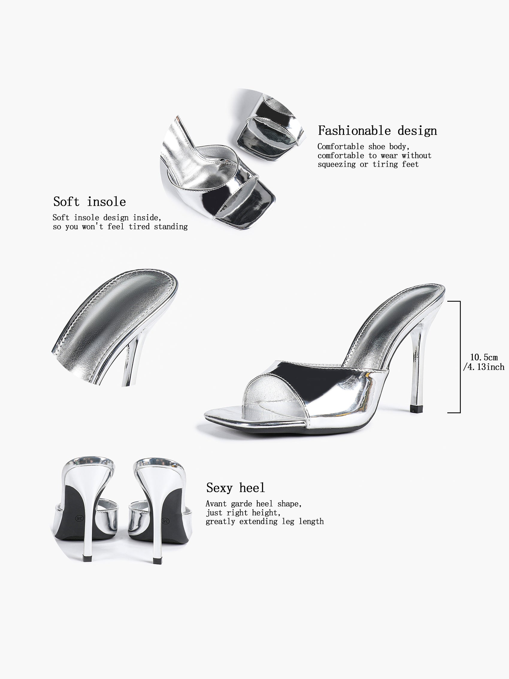 Leather Square Toe High Heel Mules Slip-On Stiletto Sandals Wedding Casual Shoes