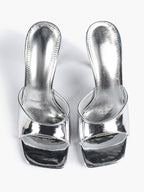 Leather Square Toe High Heel Mules Slip-On Stiletto Sandals Wedding Casual Shoes