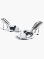 Leather Square Toe High Heel Mules Slip-On Stiletto Sandals Wedding Casual Shoes