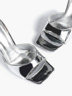 Leather Square Toe High Heel Mules Slip-On Stiletto Sandals Wedding Casual Shoes