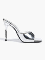 Leather Square Toe High Heel Mules Slip-On Stiletto Sandals Wedding Casual Shoes
