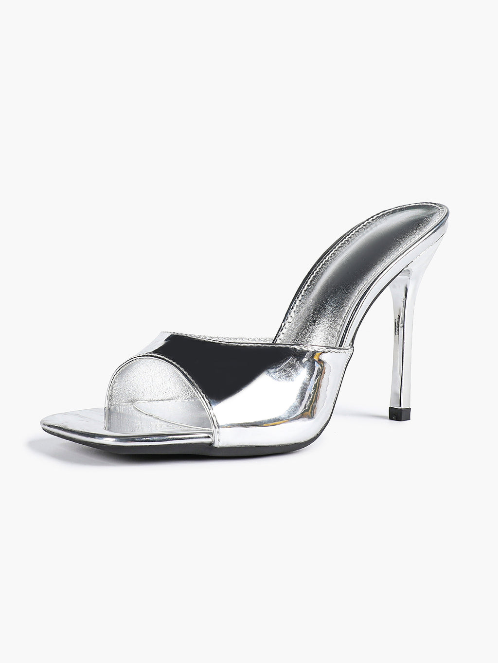 Leather Square Toe High Heel Mules Slip-On Stiletto Sandals Wedding Casual Shoes