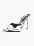 Leather Square Toe High Heel Mules Slip-On Stiletto Sandals Wedding Casual Shoes