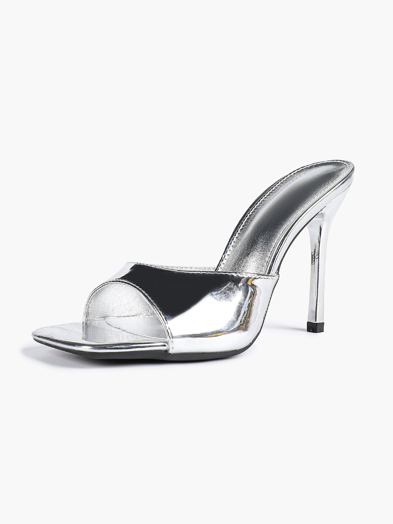 Leather Square Toe High Heel Mules Slip-On Stiletto Sandals Wedding Casual Shoes