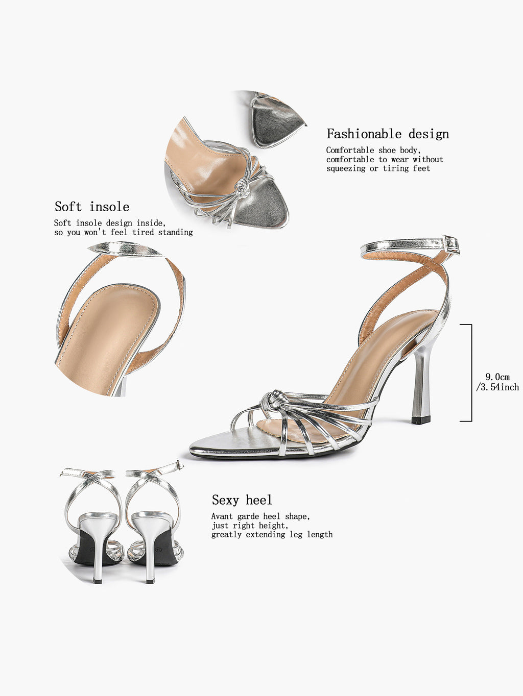 Gold Metallic Knotted Multi-Strap Open Toe Ankle Strap High Heel Sandals