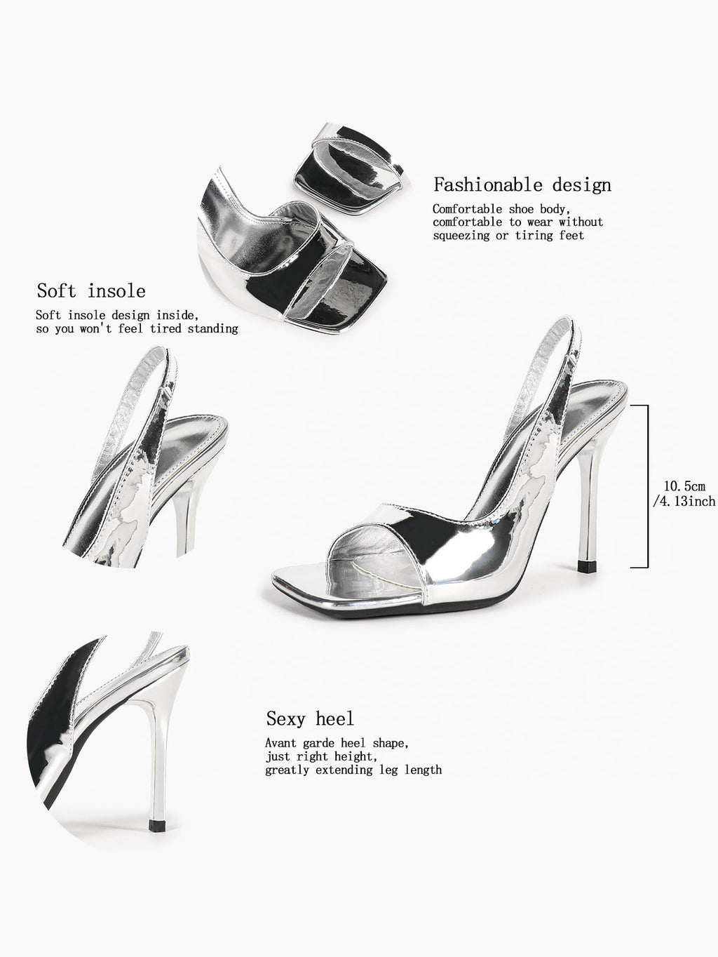 Beige Croc-Embossed Patent Leather Square Toe Slingback Stilettos High Heels with Soft Insole