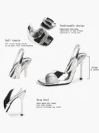 Beige Croc-Embossed Patent Leather Square Toe Slingback Stilettos High Heels with Soft Insole
