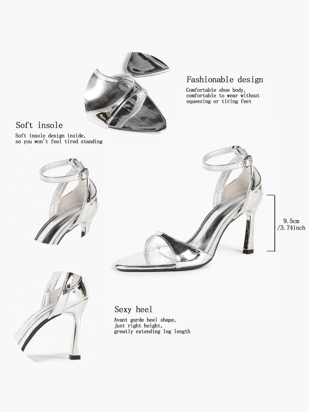 The Ice Silver Sandal: Mirror Metallic Strappy Heels with a Cooling 3.74" Lift