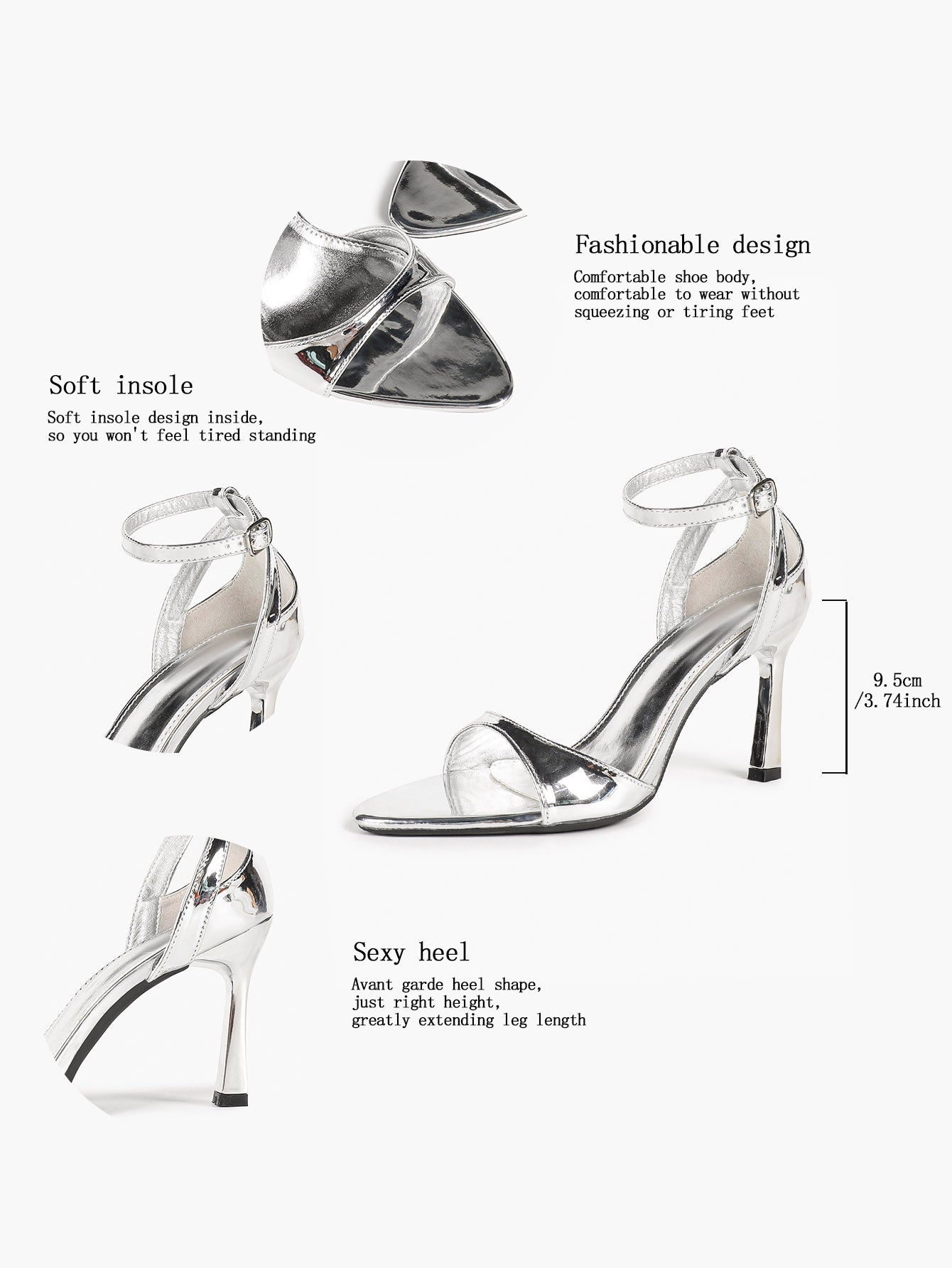 The Ice Silver Sandal: Mirror Metallic Strappy Heels with a Cooling 3.74" Lift