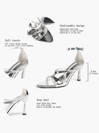 Lightweight Silver Knot Sandals - Criss-Cross Strappy Heels for Effortless City Chic