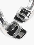 Beige Croc-Embossed Patent Leather Square Toe Slingback Stilettos High Heels with Soft Insole
