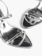 Minimalist Heels - Silver Patent Cross-Strap Sandals for Urban Chic