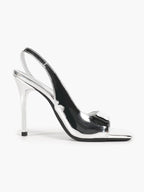 Beige Croc-Embossed Patent Leather Square Toe Slingback Stilettos High Heels with Soft Insole