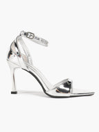 The Ice Silver Sandal: Mirror Metallic Strappy Heels with a Cooling 3.74" Lift