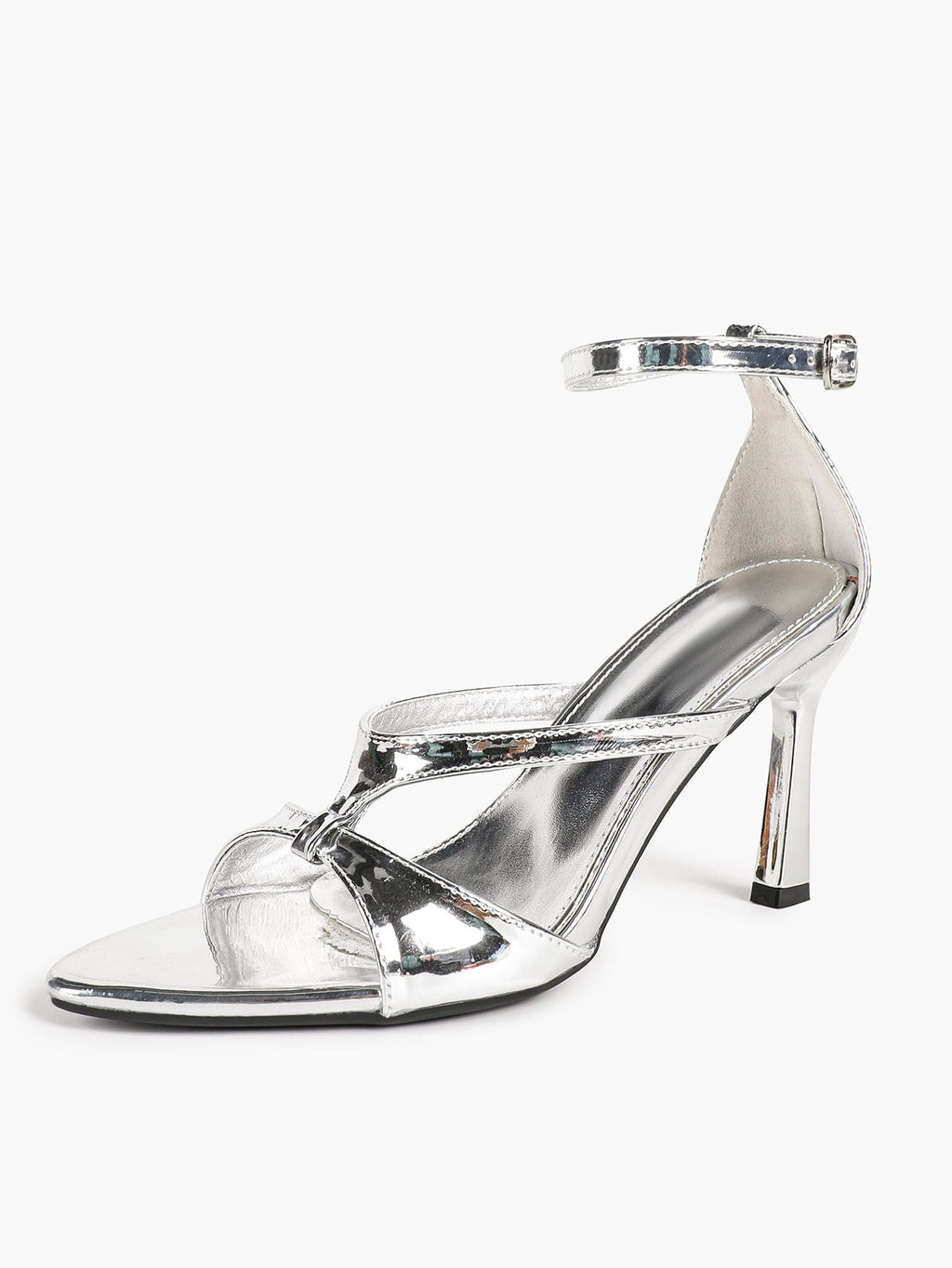 Lightweight Silver Knot Sandals - Criss-Cross Strappy Heels for Effortless City Chic