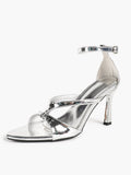Lightweight Silver Knot Sandals - Criss-Cross Strappy Heels for Effortless City Chic