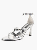 Lightweight Silver Knot Sandals - Criss-Cross Strappy Heels for Effortless City Chic