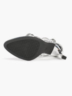 Minimalist Heels - Silver Patent Cross-Strap Sandals for Urban Chic
