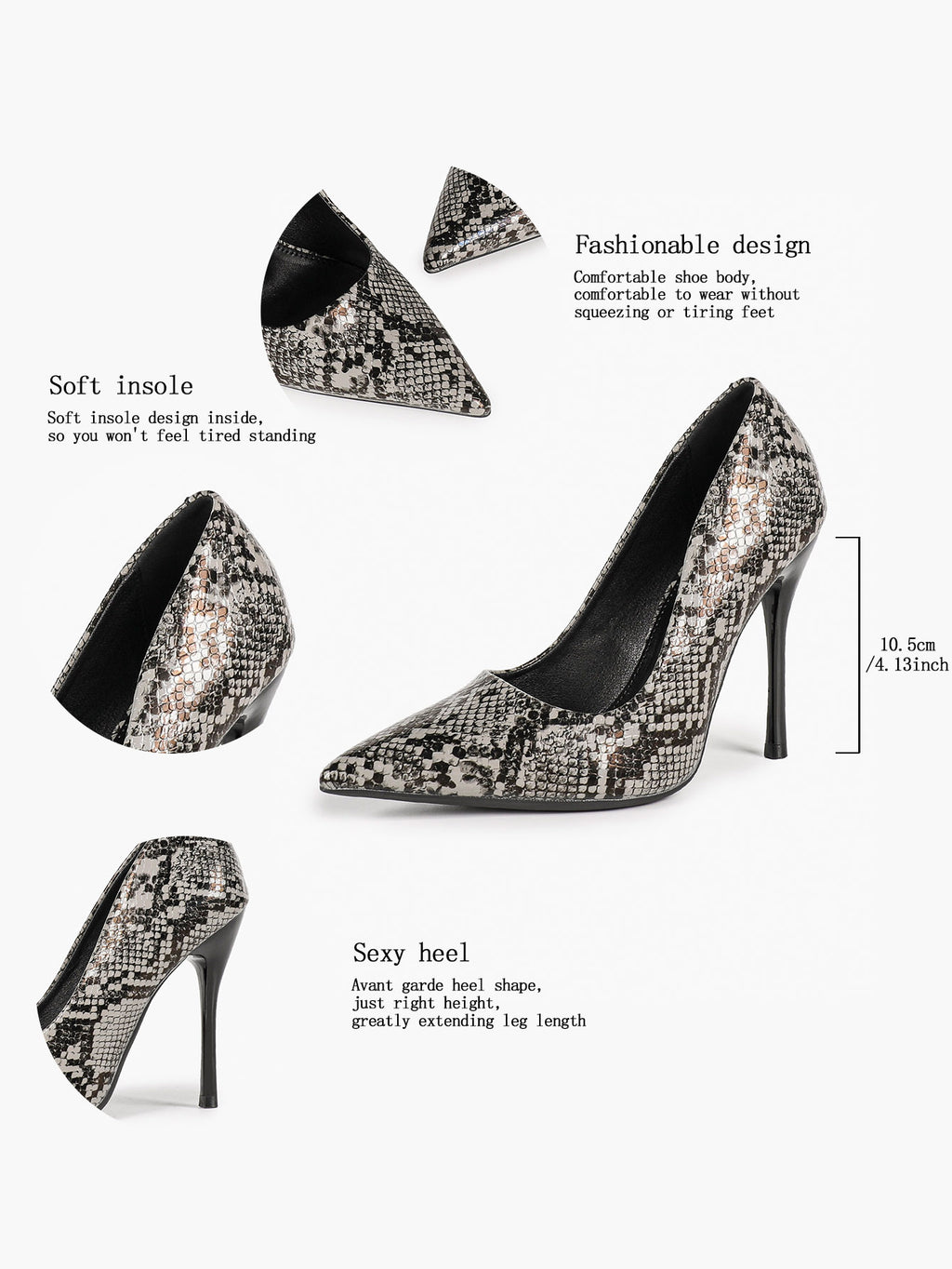 Sculpted Snake-Print Stilettos - Slimming V-Cut Pumps with a 4.13" Leg-Lengthening Heel