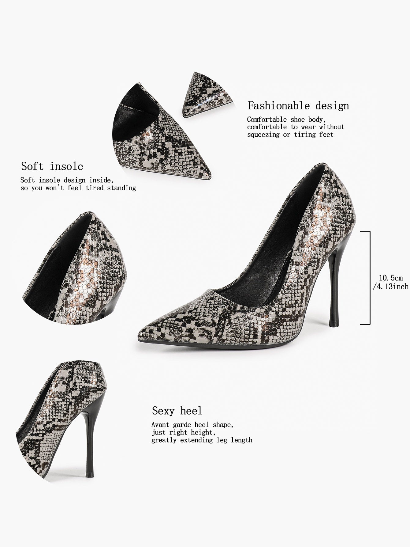 Sculpted Snake-Print Stilettos - Slimming V-Cut Pumps with a 4.13" Leg-Lengthening Heel