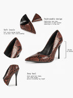 Sculpted Snake-Print Stilettos - Slimming V-Cut Pumps with a 4.13" Leg-Lengthening Heel