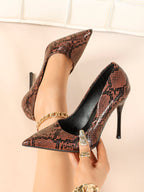 Sculpted Snake-Print Stilettos - Slimming V-Cut Pumps with a 4.13" Leg-Lengthening Heel