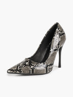Sculpted Snake-Print Stilettos - Slimming V-Cut Pumps with a 4.13" Leg-Lengthening Heel