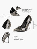 Sculpted Snake-Print Stilettos - Slimming V-Cut Pumps with a 4.13" Leg-Lengthening Heel