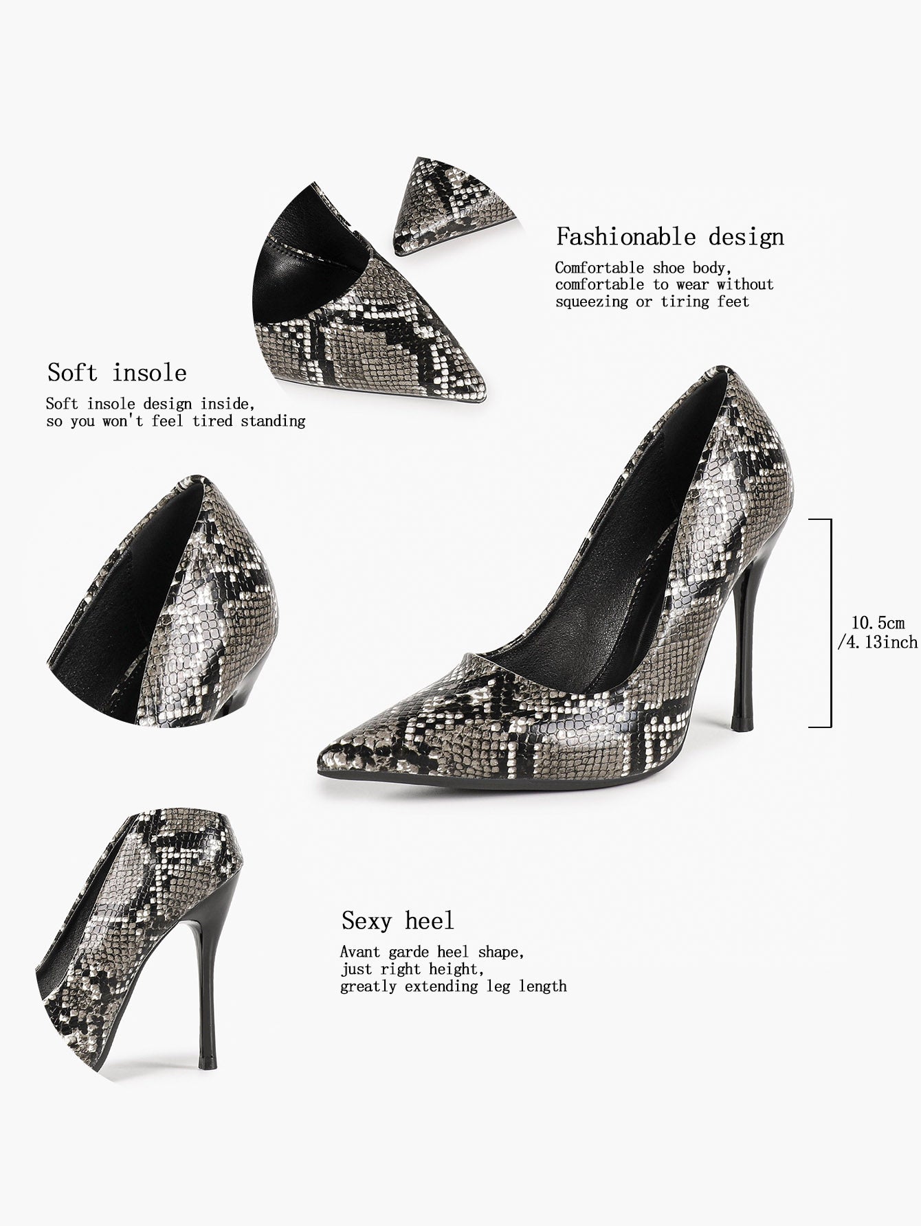 Sculpted Snake-Print Stilettos - Slimming V-Cut Pumps with a 4.13" Leg-Lengthening Heel