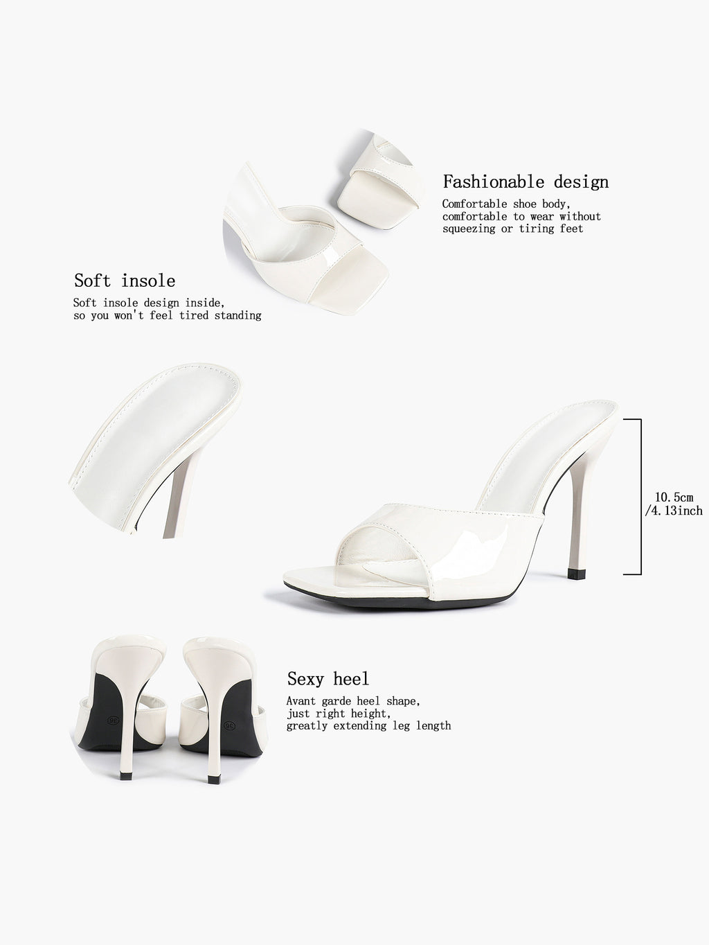 Leather Square Toe High Heel Mules Slip-On Stiletto Sandals Wedding Casual Shoes