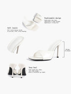 Leather Square Toe High Heel Mules Slip-On Stiletto Sandals Wedding Casual Shoes