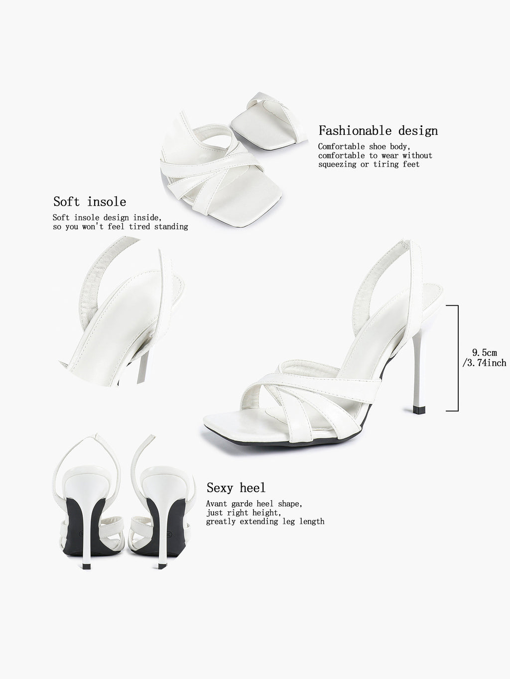 Crisscross Strap Slingback Heeled Sandals Square Toe Stiletto Pumps Wedding Date Night