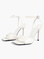 Women's Black Square Toe Ankle Strap Heeled Sandals Wedding Party Casual Shoes