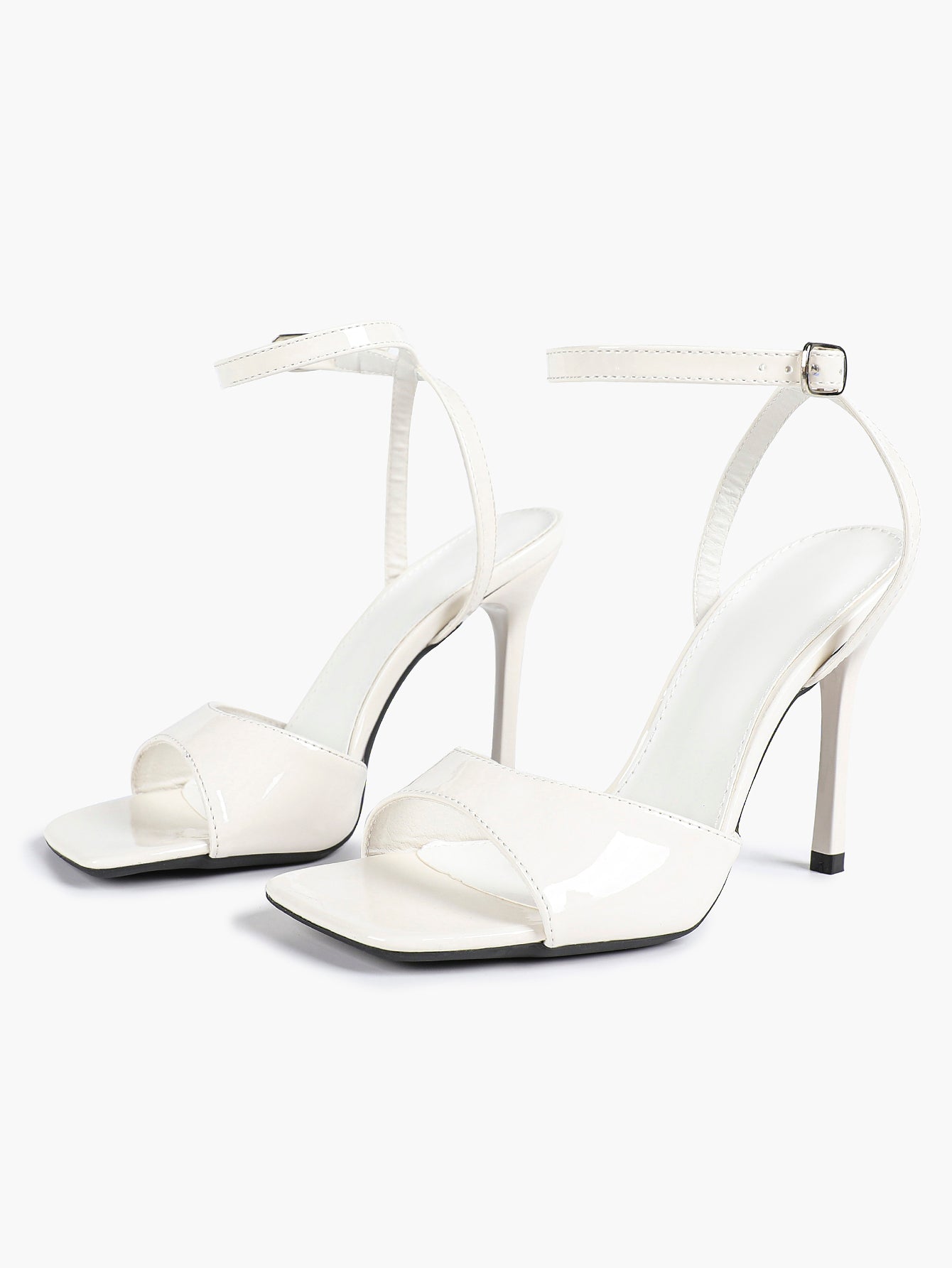 Women's Black Square Toe Ankle Strap Heeled Sandals Wedding Party Casual Shoes