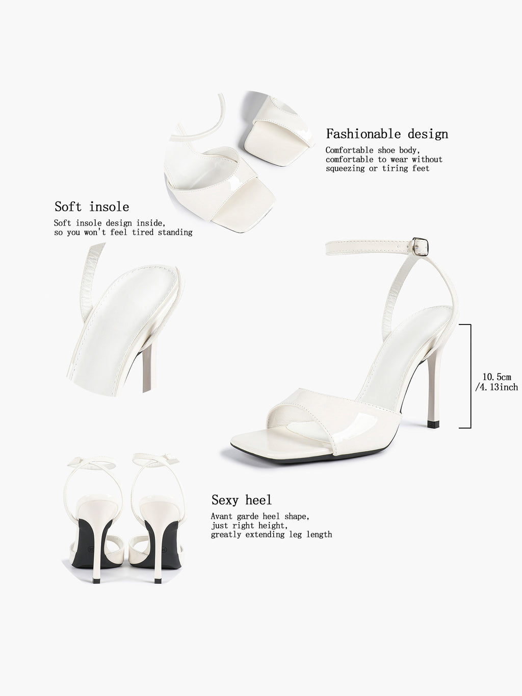 Women's Black Square Toe Ankle Strap Heeled Sandals Wedding Party Casual Shoes