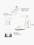 Women's Black Square Toe Ankle Strap Heeled Sandals Wedding Party Casual Shoes