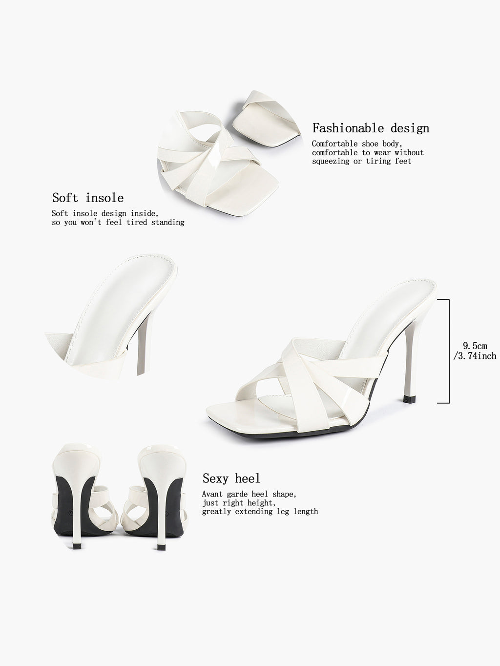 Patent Leather Crisscross Strap High Heel Mules Square Toe Slip-On Daily Wear